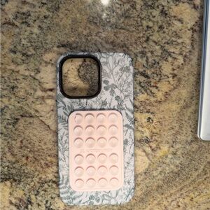 Floral 14 pro max Phone Case with Pop Grip - White and Pink